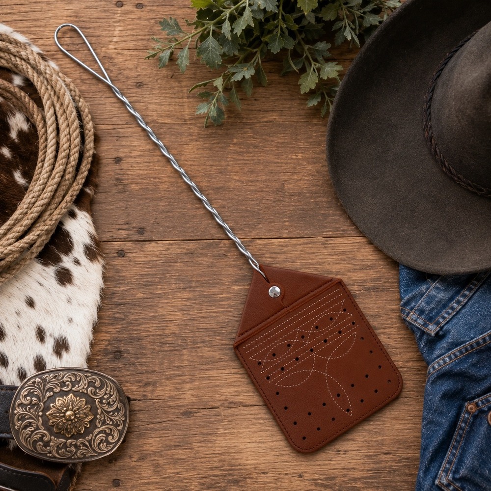 Two Fly Co Fly Swatter Unisex Brown Faux Leather Western Rustic Twisted Wire New